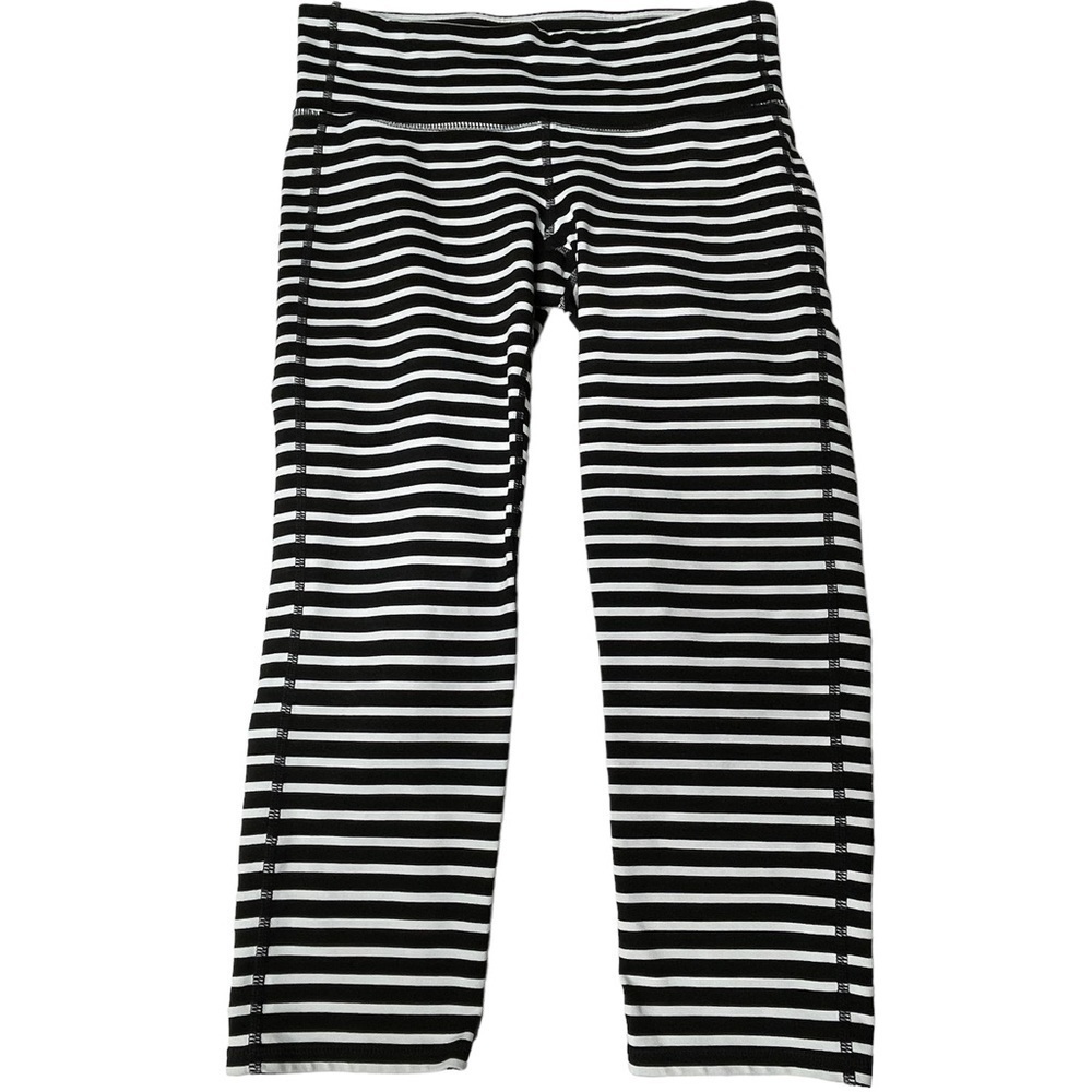 Athleta crop leggings black and white stripe small